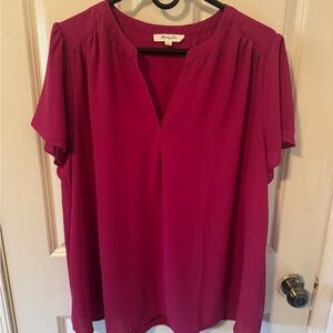 Magenta Split-Neck Blouse by Morning Sun